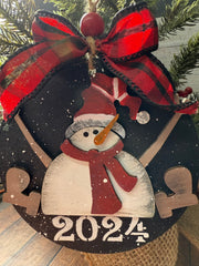 Setting Snowman Ornament  Red 2024  