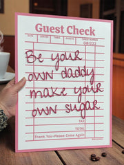 Preppy Guest Check Sugar Daddy Wall Art, Funny Pink Decor for Home, Gift for Friends & Humorous Wall Accent