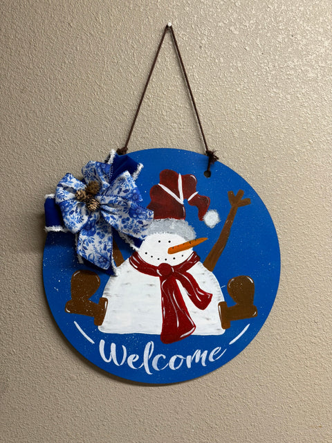 Snowman Welcome Hanger  Blue  