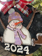 Sitting Snowman Ornament Christmas Ornament Purple 2024