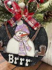 Sitting Snowman Ornament Christmas Ornament Purple Brrr