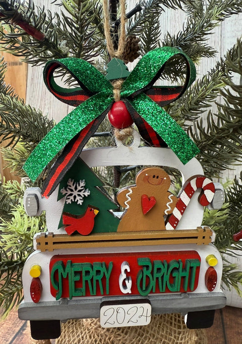 Farmhouse Truck Ornament Christmas Ornament Merry & Bright  