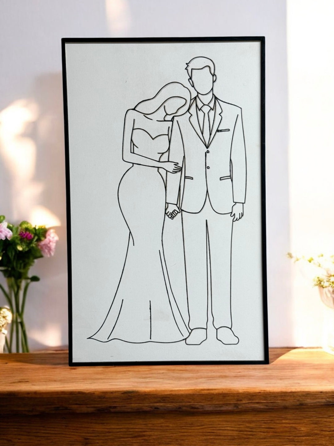 Romantic Husband and Wife Outline Wall Art, Elegant Wedding Canvas Décor, Keepsake for Newlywed Home, Thoughtful Wedding Gift Decor