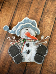 Whimsical Sitting Snowman    