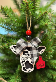 2024 Merry Christmas Cow Ornament  Black - With Bow  