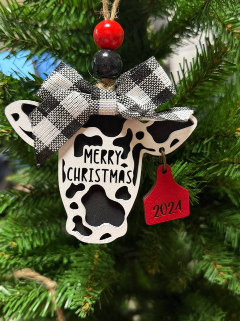 2024 Merry Christmas Cow Ornament    