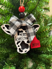 2024 Merry Christmas Cow Ornament    