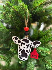 2024 Merry Christmas Cow Ornament  Black - Without Bow  