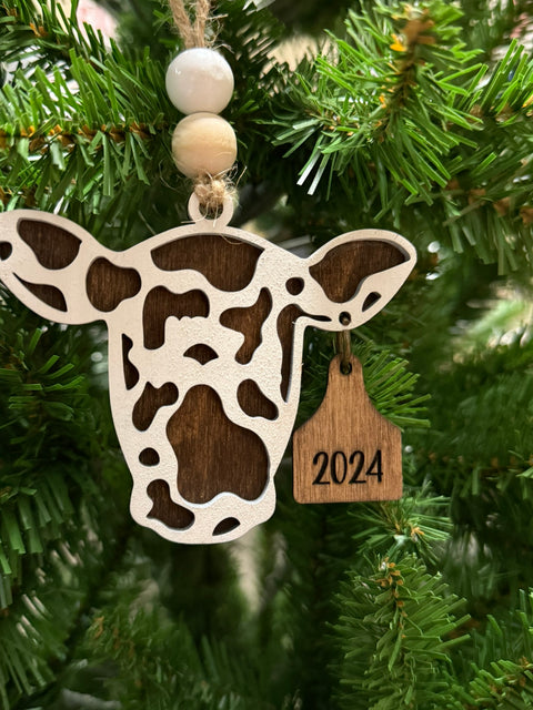 2024 Merry Christmas Cow Ornament    