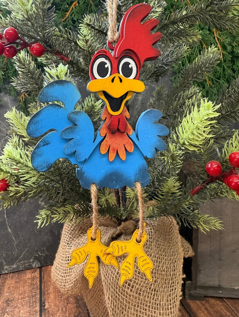 Sassy Chicken Ornament  Blue  