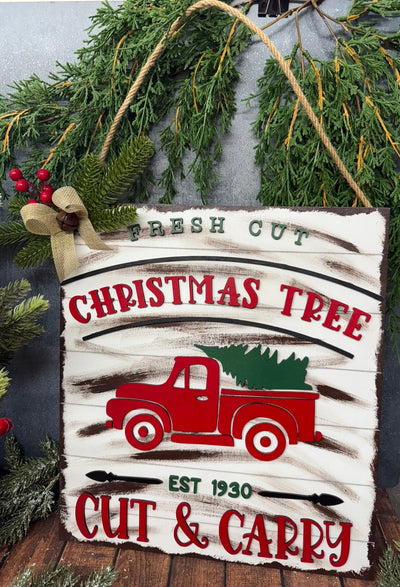 Fresh Cut Christmas Tree Truck Christmas Wall Décor   