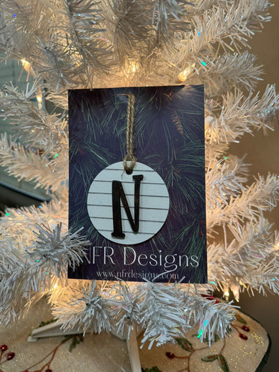 Shiplap Initial Christmas Ornament - Regular Font Christmas Ornament N Dark letter/White backing 