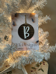 Shiplap Initial Christmas Ornament - Regular Font Christmas Ornament B White letter/Dark backing 