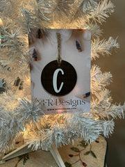 Shiplap Initial Christmas Ornament - Regular Font Christmas Ornament C White letter/Dark backing 