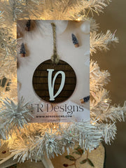 Shiplap Initial Christmas Ornament - Regular Font Christmas Ornament D White letter/Dark backing 