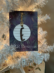 Shiplap Initial Christmas Ornament - Regular Font Christmas Ornament E Dark letter/White backing 