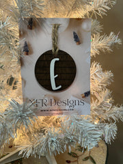 Shiplap Initial Christmas Ornament - Regular Font Christmas Ornament E White letter/Dark backing 