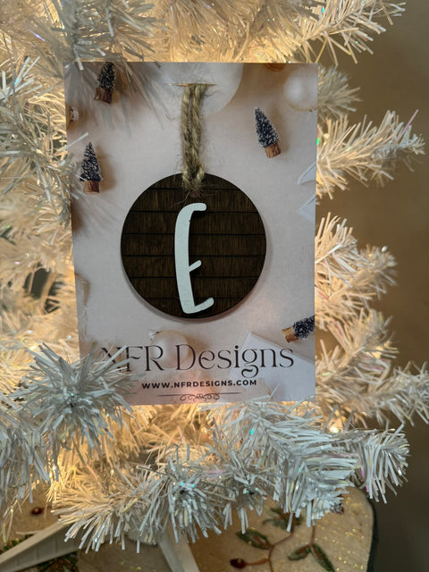 Shiplap Initial Christmas Ornament - Regular Font Christmas Ornament E White letter/Dark backing 