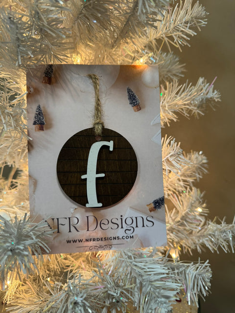 Shiplap Initial Christmas Ornament - Regular Font Christmas Ornament F White letter/Dark backing 