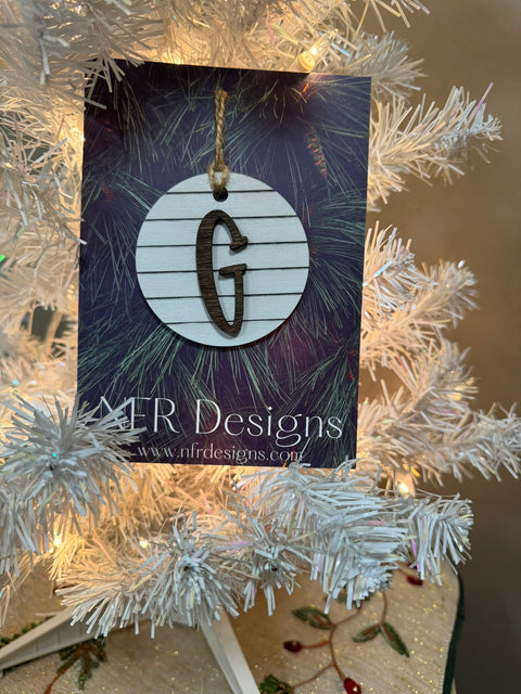 Shiplap Initial Christmas Ornament - Regular Font Christmas Ornament G Dark letter/White backing 