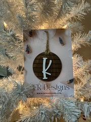 Shiplap Initial Christmas Ornament - Regular Font Christmas Ornament K White letter/Dark backing 
