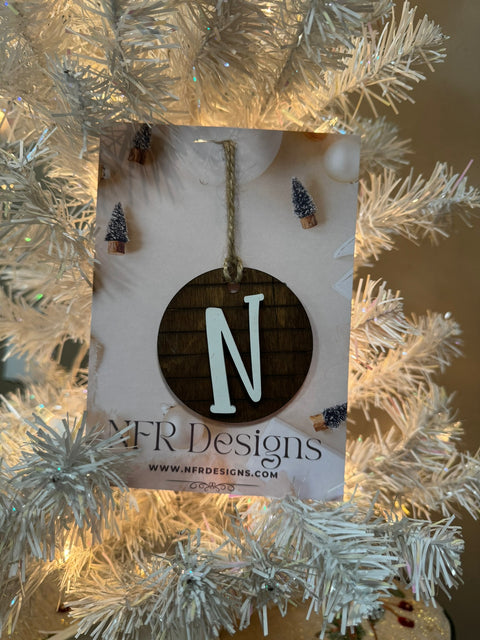 Shiplap Initial Christmas Ornament - Regular Font Christmas Ornament N White letter/Dark backing 