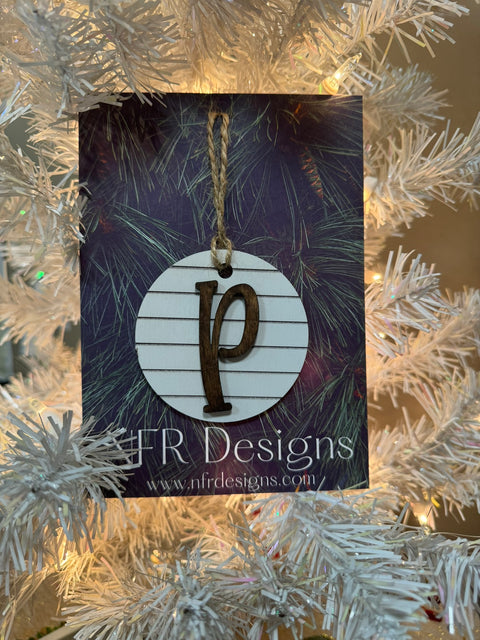 Shiplap Initial Christmas Ornament - Regular Font Christmas Ornament P Dark letter/White backing 