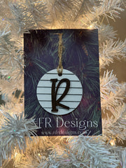 Shiplap Initial Christmas Ornament - Regular Font Christmas Ornament R Dark letter/White backing 