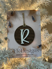Shiplap Initial Christmas Ornament - Regular Font Christmas Ornament R White letter/Dark backing 