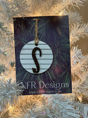 Shiplap Initial Christmas Ornament - Regular Font Christmas Ornament S Dark letter/White backing 