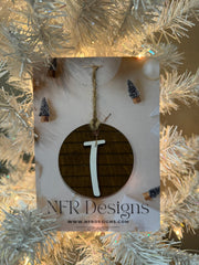Shiplap Initial Christmas Ornament - Regular Font Christmas Ornament T White letter/Dark backing 