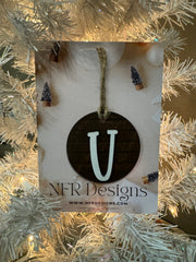Shiplap Initial Christmas Ornament - Regular Font Christmas Ornament U White letter/Dark backing 