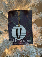 Shiplap Initial Christmas Ornament - Regular Font Christmas Ornament U Dark letter/White backing 