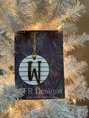 Shiplap Initial Christmas Ornament - Regular Font Christmas Ornament W Dark letter/White backing 