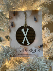 Shiplap Initial Christmas Ornament - Regular Font Christmas Ornament X White letter/Dark backing 