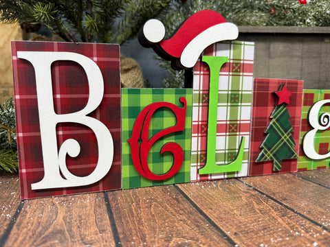 Believe Word Blocks Christmas Shelf Sitter