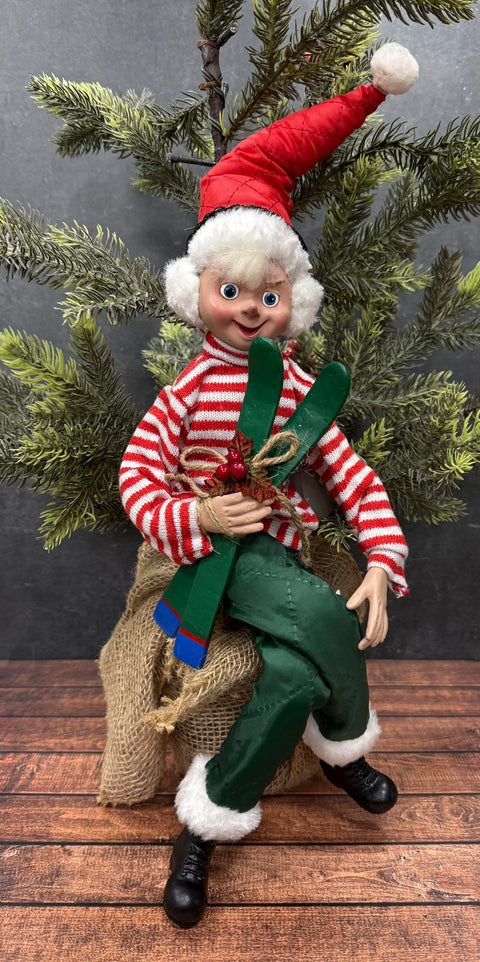 RAZ 16" Skiing Elf - Posable Christmas Decor, Holiday Figurine, Cute Winter Decoration, Festive Elf Decor