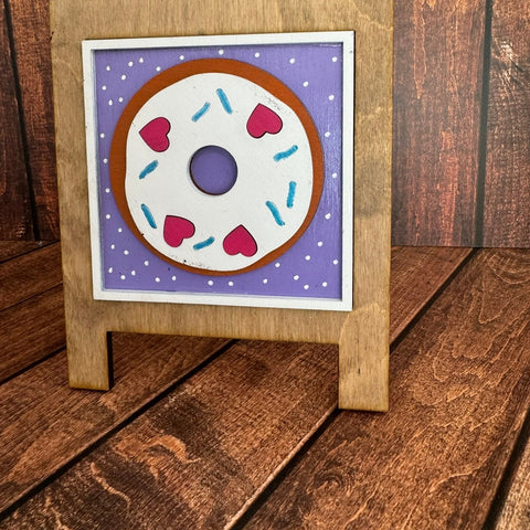 Mini Valentine Leaning Sandwich Board Tiles Interchangeable Add On Donut  