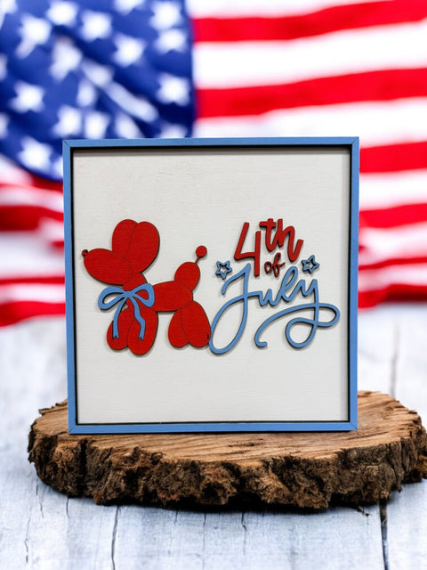 Patriotic Wooden Canvas Frame, Funky Balloon Dogs & Yummy Ice Cream Designs, Perfect Wall Art for Home or Party, Fun Gift for Art Lovers Patriotic Wall Décor Balloon Dog July
