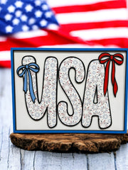 Patriotic Wooden Canvas Frame, Funky Balloon Dogs & Yummy Ice Cream Designs, Perfect Wall Art for Home or Party, Fun Gift for Art Lovers Patriotic Wall Décor USA Bows