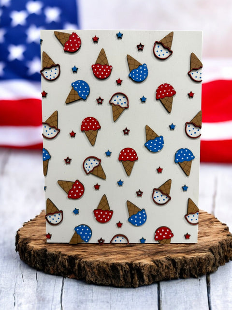 Patriotic Wooden Canvas Frame, Funky Balloon Dogs & Yummy Ice Cream Designs, Perfect Wall Art for Home or Party, Fun Gift for Art Lovers Patriotic Wall Décor Ice Cream Cones