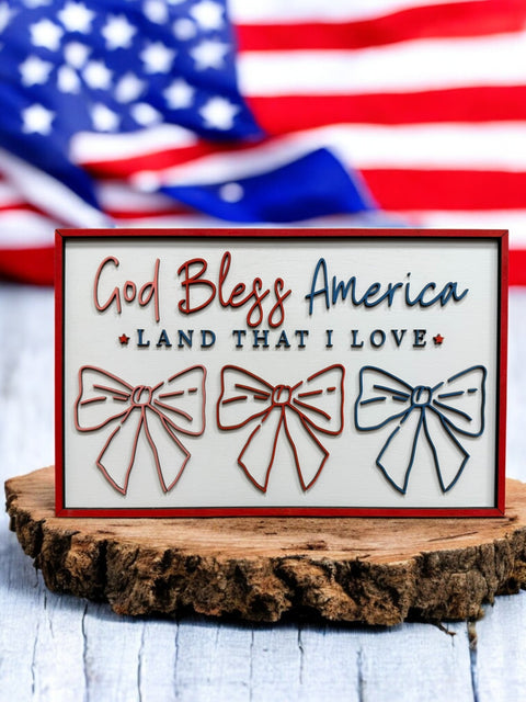 Patriotic Wooden Canvas Frame, Funky Balloon Dogs & Yummy Ice Cream Designs, Perfect Wall Art for Home or Party, Fun Gift for Art Lovers Patriotic Wall Décor God Bless America