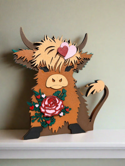 Valentine Highland Cow Valentine Shelf Sitter   