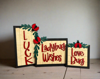 Ladybug Wishes Signs Valentine Shelf Sitter   