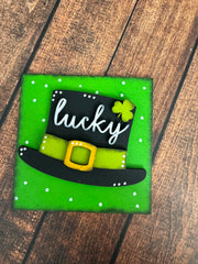 Mini St. Patrick's Day Leaning Sandwich Board Tiles St. Patrick's Day Interchangeable Lucky Hat  