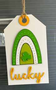 Lucky St. Patrick's Day Door Tag | March 17th Decor | St. Patrick's Day Home Sign | Green Shamrock Design & Holiday Cheer St. Patrick's Day Shelf Sitter Lucky