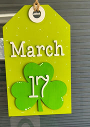 Lucky St. Patrick's Day Door Tag | March 17th Decor | St. Patrick's Day Home Sign | Green Shamrock Design & Holiday Cheer St. Patrick's Day Shelf Sitter March