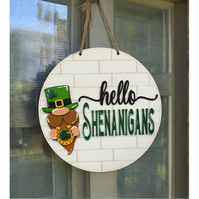 Hello Shenanigans Door Hanger St. Patrick's Day Wall Hanger   