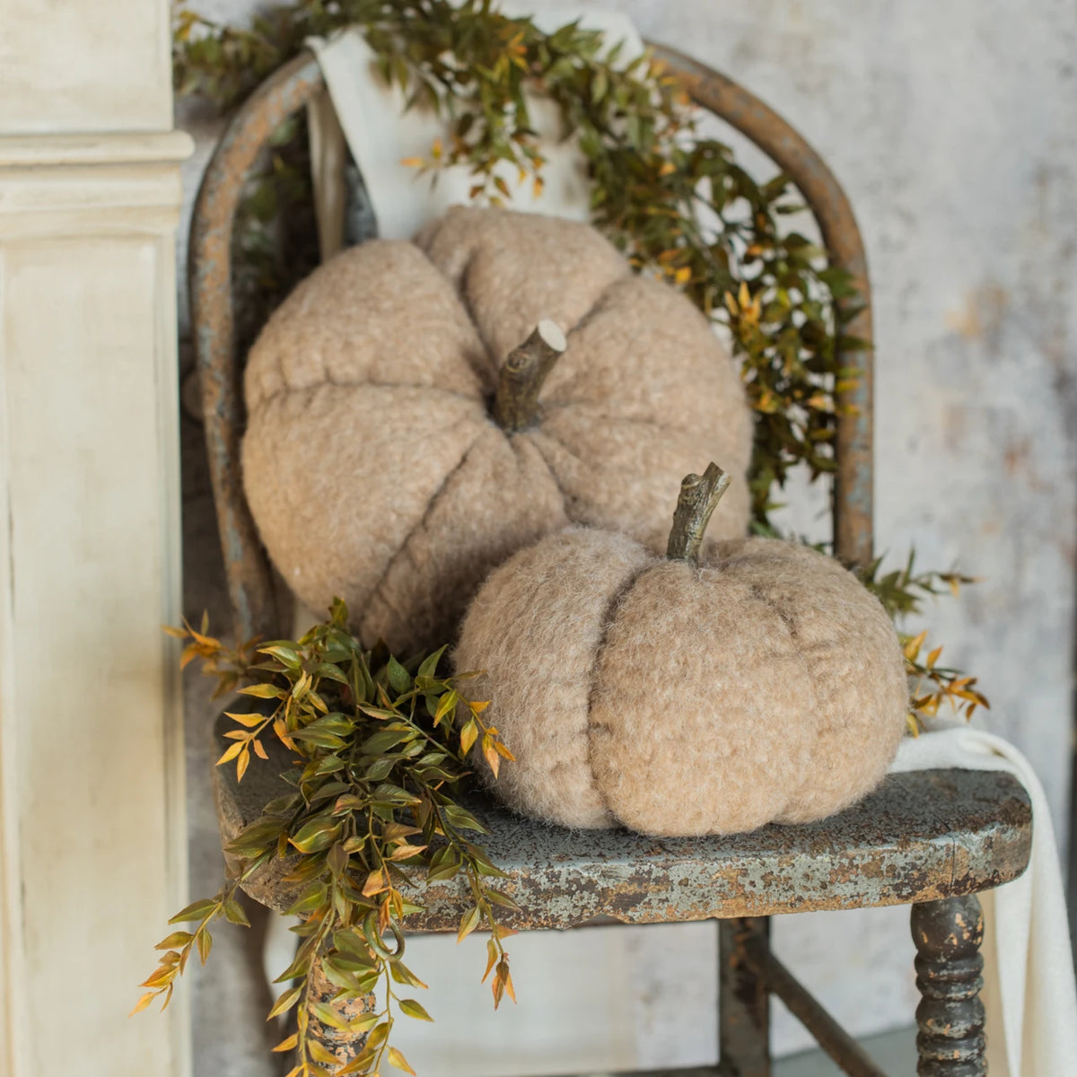 6.5" Tan Fabric Pumpkin