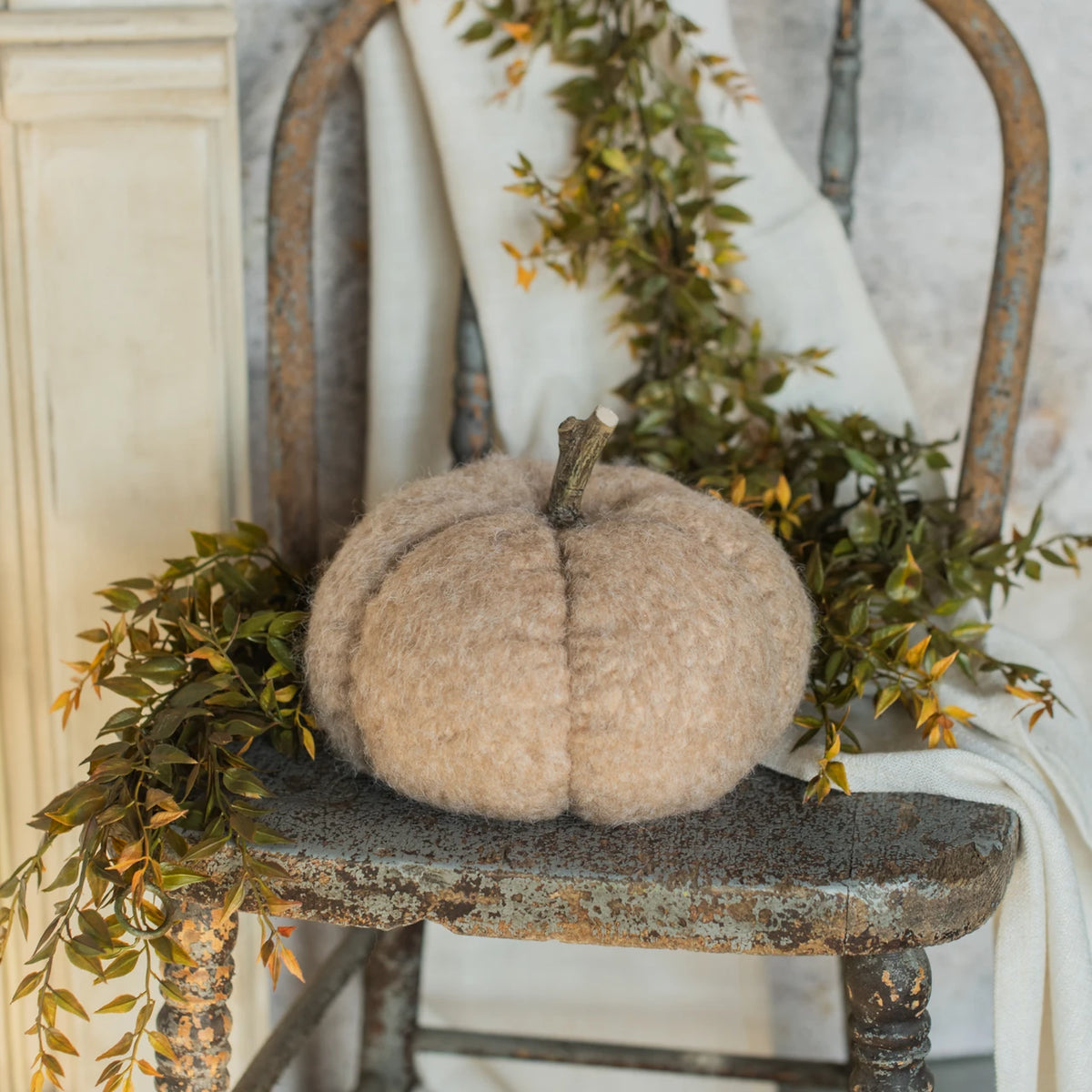 6.5" Tan Fabric Pumpkin